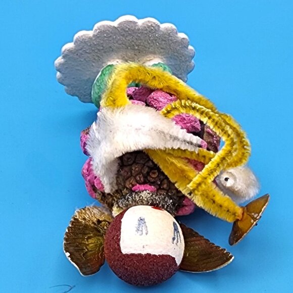 Vintage Putz Angel Ornament Pinecone Chenille Gold Foil Horn Mica Snow Japan Chr - Picture 9 of 10